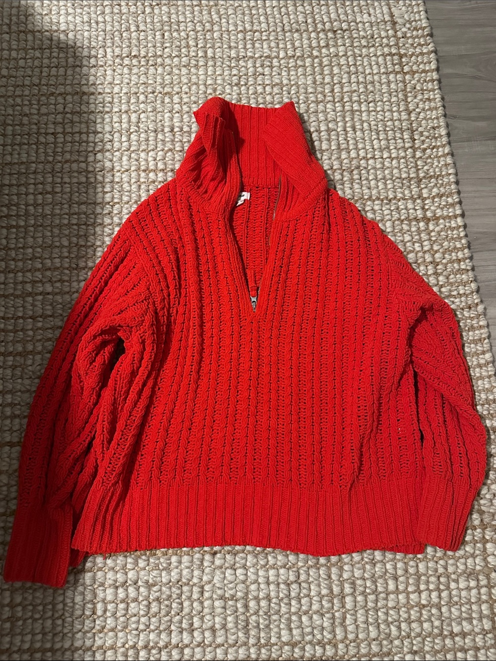 aerie Bright Red Cable-Knit Half-Zip Turtleneck Sweater